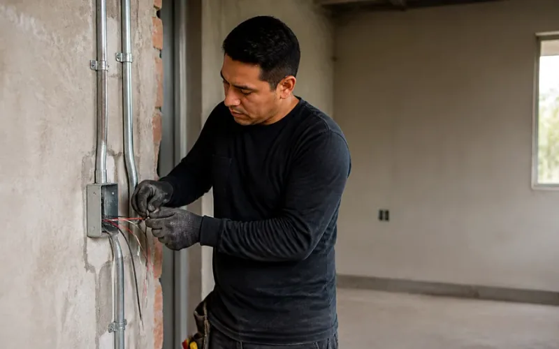 Escena de instalaciones eléctricas para inmueble residencial o comercial