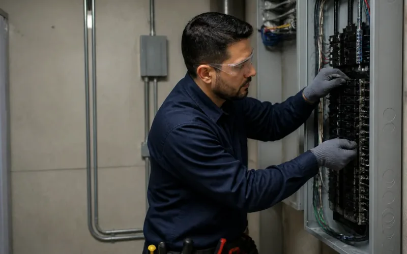 Escena de instalaciones eléctricas para inmueble residencial o comercial