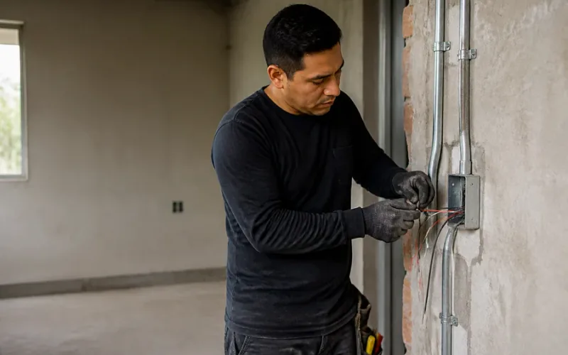 Escena de instalaciones eléctricas para inmueble residencial o comercial