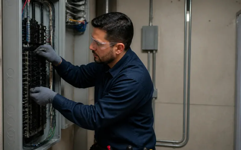 Escena de instalaciones eléctricas para inmueble residencial o comercial