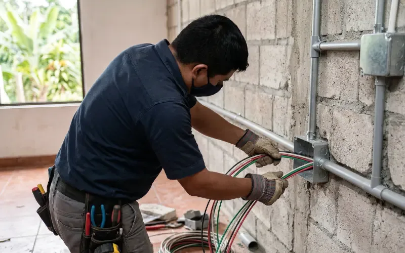 Escena de instalaciones eléctricas para inmueble residencial o comercial