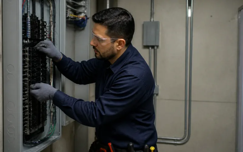 Escena de instalaciones eléctricas para inmueble residencial o comercial