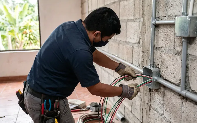 Escena de instalaciones eléctricas para inmueble residencial o comercial