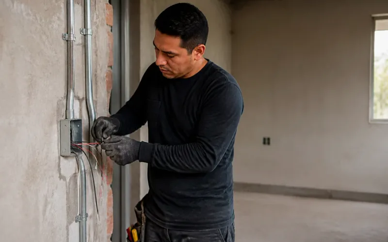 Escena de instalaciones eléctricas para inmueble residencial o comercial