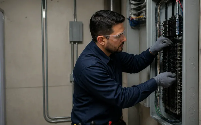 Escena de instalaciones eléctricas para inmueble residencial o comercial