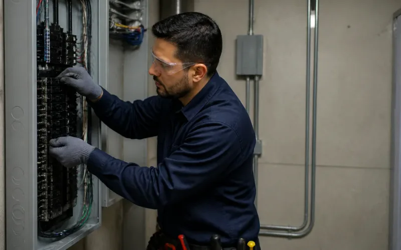 Escena de instalaciones eléctricas para inmueble residencial o comercial