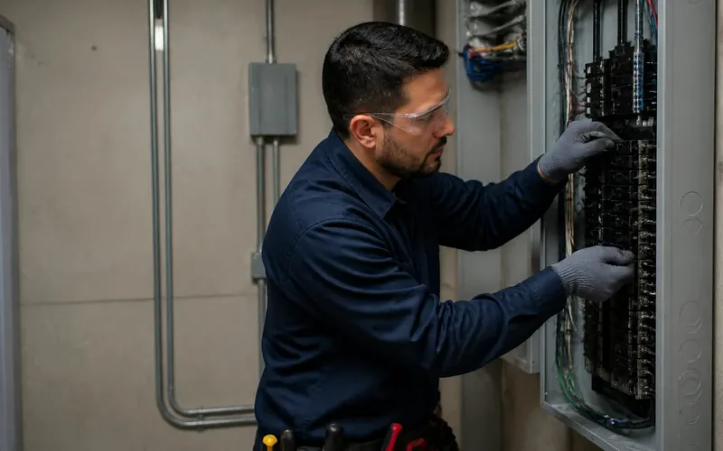 Escena de instalaciones eléctricas para inmueble residencial o comercial