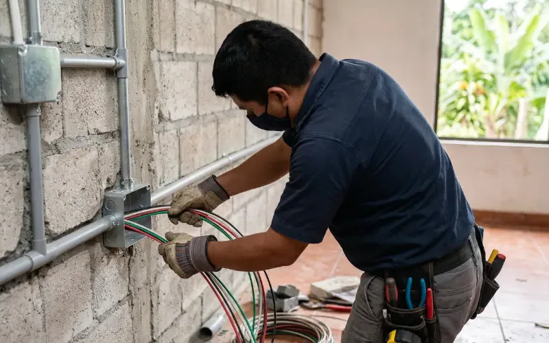 Escena de instalaciones eléctricas para inmueble residencial o comercial