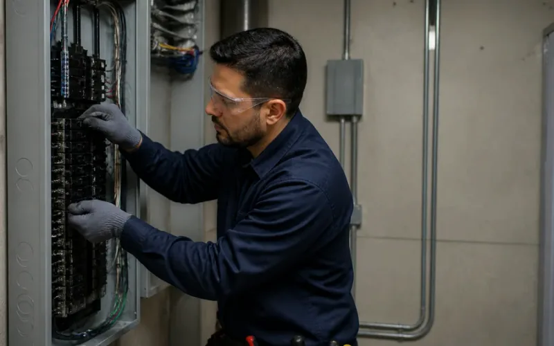 Escena de instalaciones eléctricas para inmueble residencial o comercial