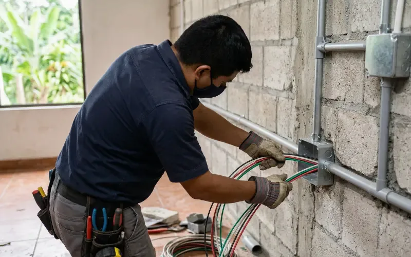 Escena de instalaciones eléctricas para inmueble residencial o comercial