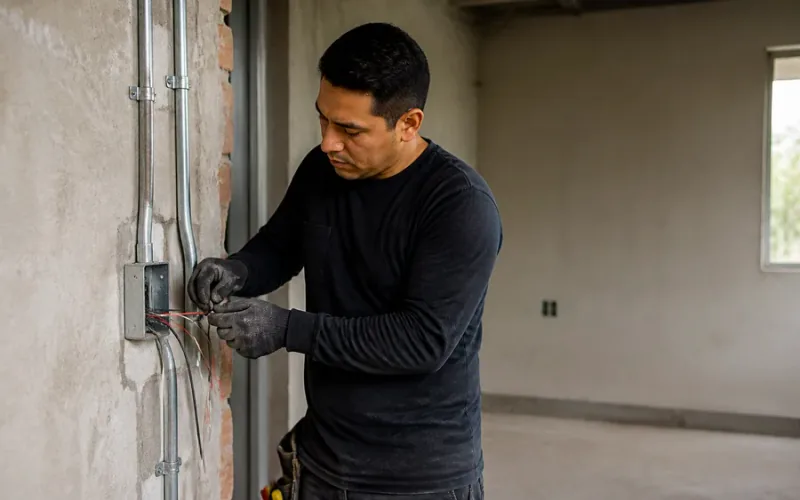 Escena de instalaciones eléctricas para inmueble residencial o comercial