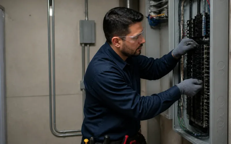 Escena de instalaciones eléctricas para inmueble residencial o comercial