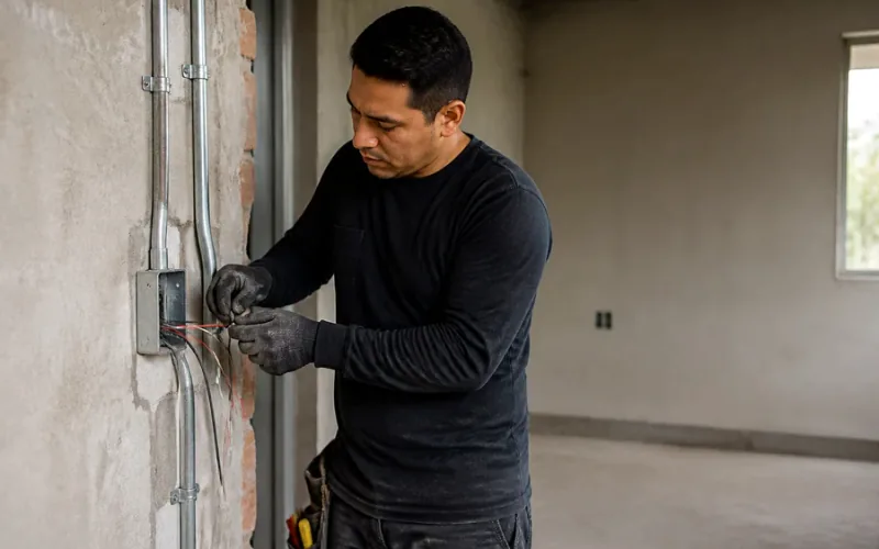 Escena de instalaciones eléctricas para inmueble residencial o comercial