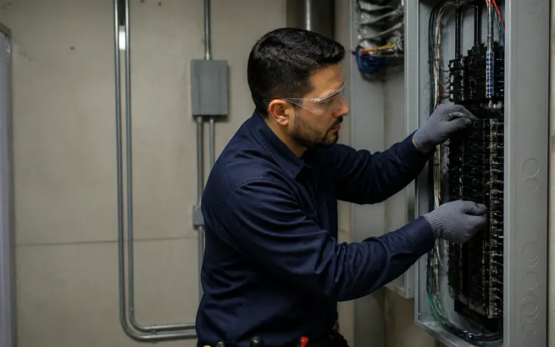 Escena de instalaciones eléctricas para inmueble residencial o comercial