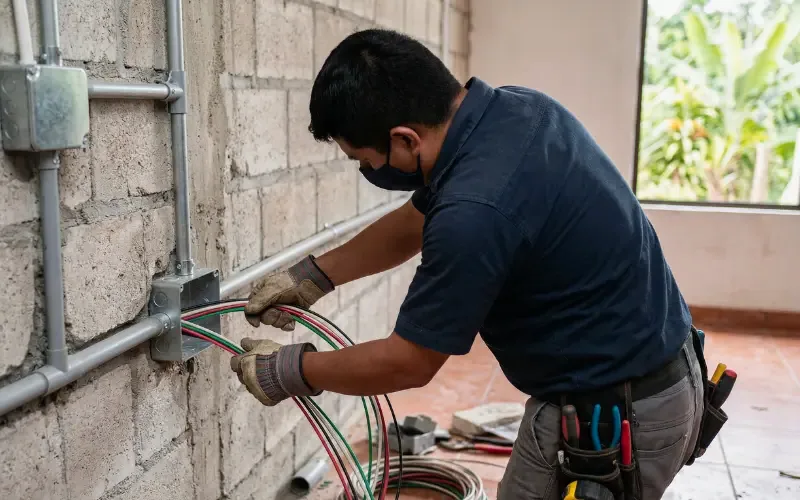 Escena de instalaciones eléctricas para inmueble residencial o comercial