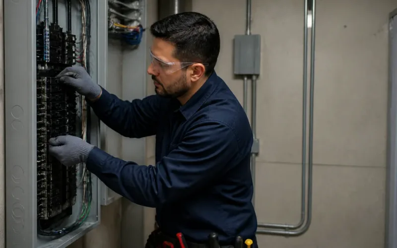 Escena de instalaciones eléctricas para inmueble residencial o comercial