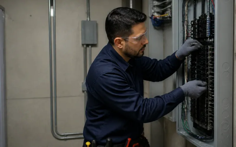 Escena de instalaciones eléctricas para inmueble residencial o comercial