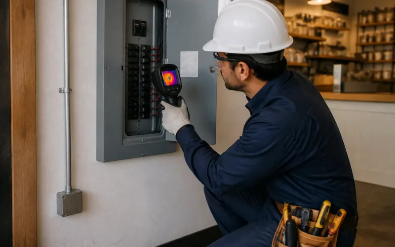 Escena de mantenimiento eléctrico para inmueble residencial o comercial