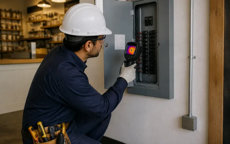 Escena de mantenimiento eléctrico para inmueble residencial o comercial