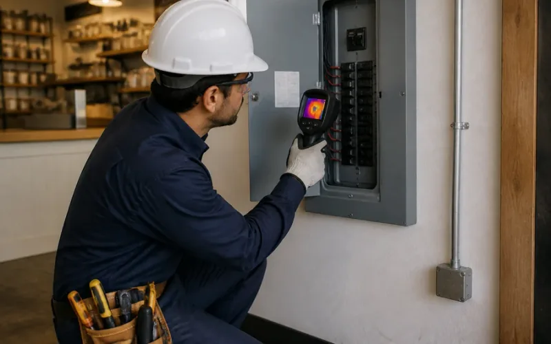 Escena de mantenimiento eléctrico para inmueble residencial o comercial