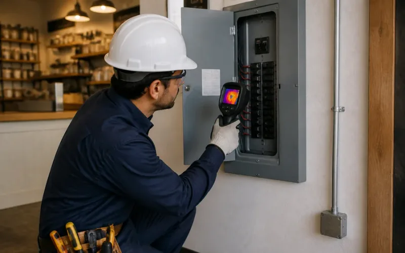 Escena de mantenimiento eléctrico para inmueble residencial o comercial