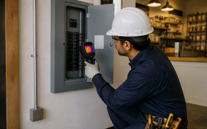 Escena de mantenimiento eléctrico para inmueble residencial o comercial