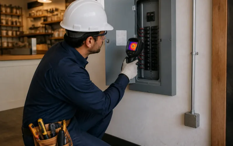 Escena de mantenimiento eléctrico para inmueble residencial o comercial
