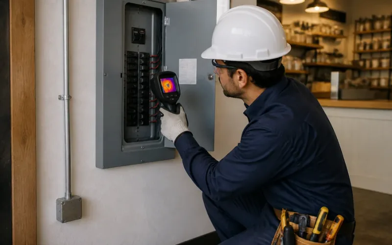 Escena de mantenimiento eléctrico para inmueble residencial o comercial