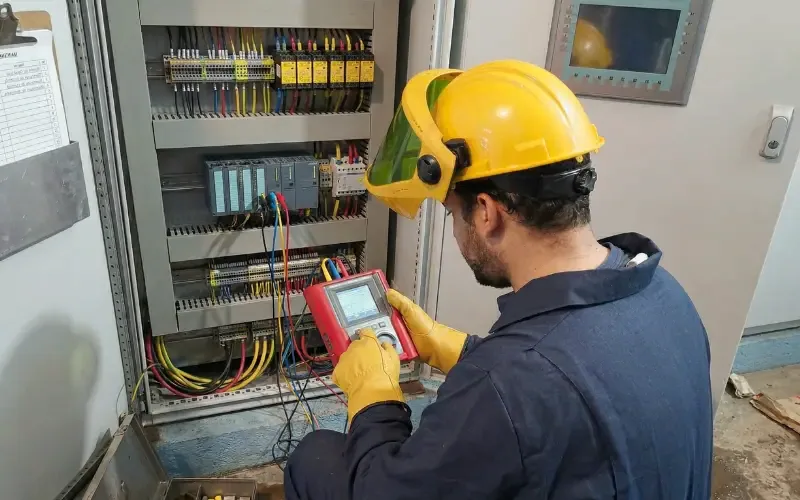 Escena de mantenimiento eléctrico para inmueble residencial o comercial