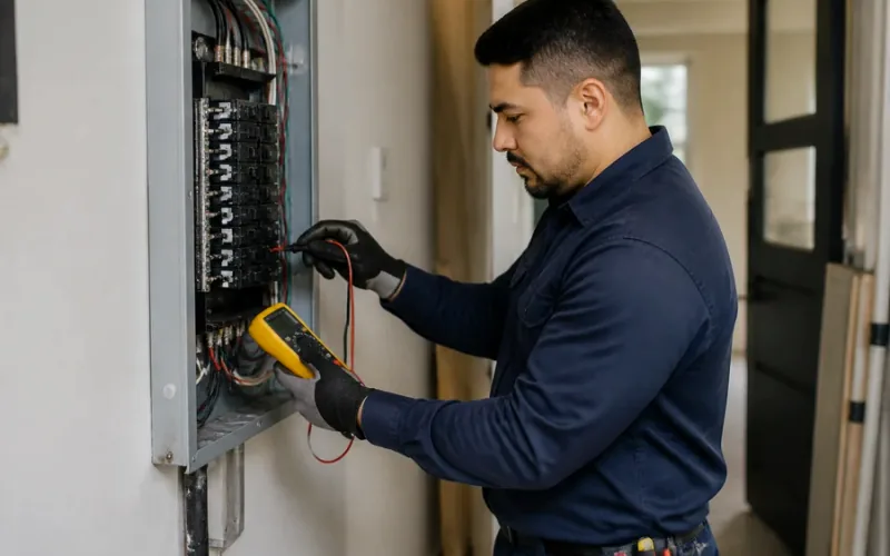 Escena de reparaciones eléctricas para inmueble residencial o comercial