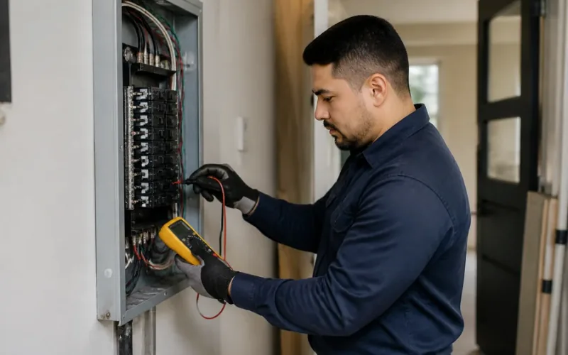 Escena de reparaciones eléctricas para inmueble residencial o comercial