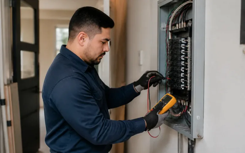 Escena de reparaciones eléctricas para inmueble residencial o comercial