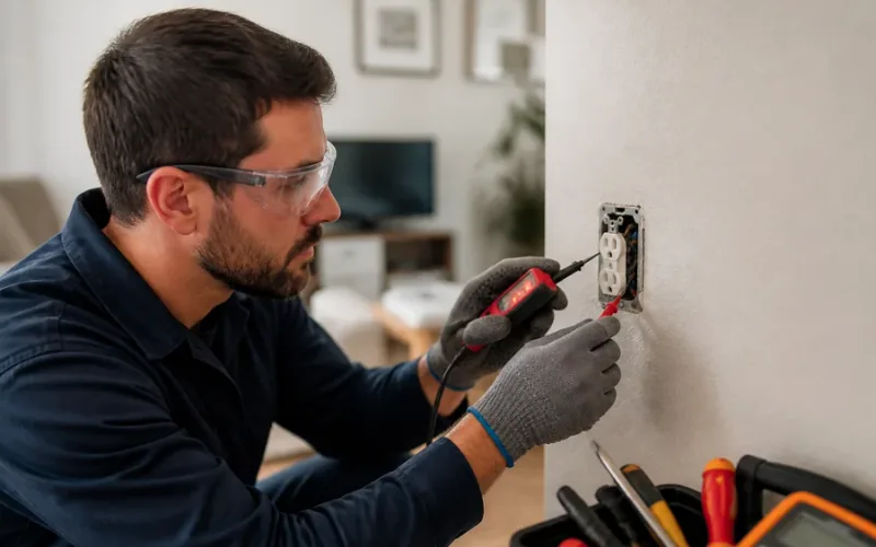 Escena de reparaciones eléctricas para inmueble residencial o comercial