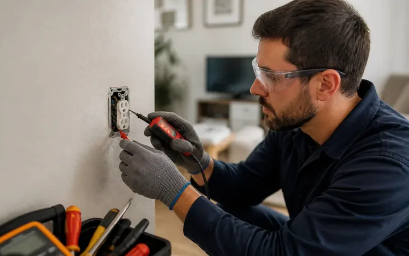 Escena de reparaciones eléctricas para inmueble residencial o comercial