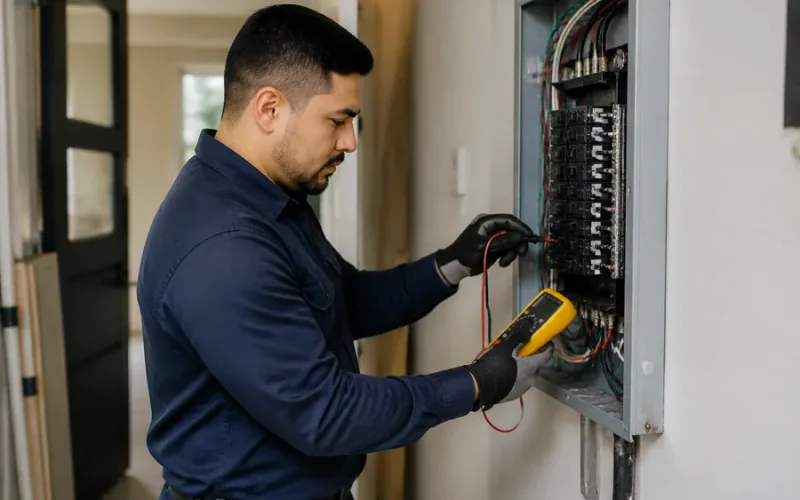 Escena de reparaciones eléctricas para inmueble residencial o comercial