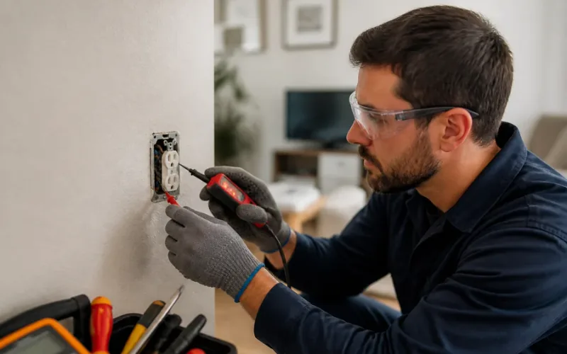 Escena de reparaciones eléctricas para inmueble residencial o comercial