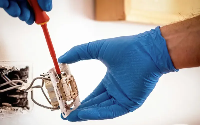 Escena de reparaciones eléctricas para inmueble residencial o comercial