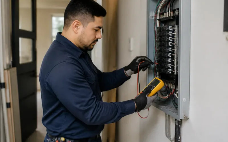 Escena de reparaciones eléctricas para inmueble residencial o comercial