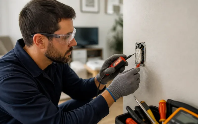 Escena de reparaciones eléctricas para inmueble residencial o comercial