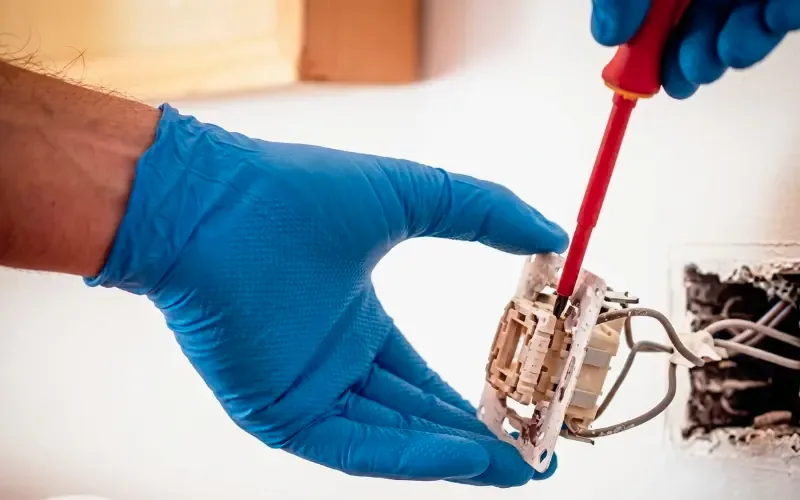 Escena de reparaciones eléctricas para inmueble residencial o comercial