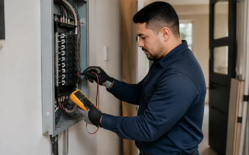 Escena de reparaciones eléctricas para inmueble residencial o comercial