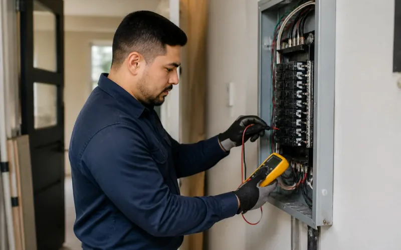 Escena de reparaciones eléctricas para inmueble residencial o comercial